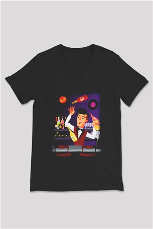 Barmen Siyah Unisex V Yaka Tişört T-Shirt