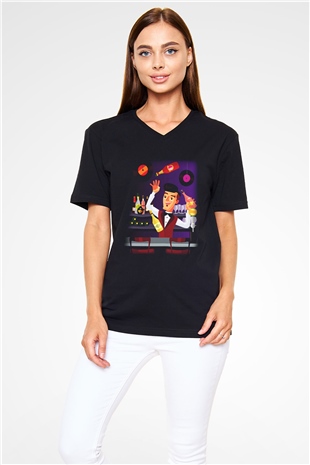 Barmen Siyah Unisex V Yaka Tişört T-Shirt