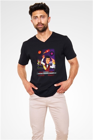 Barmen Siyah Unisex V Yaka Tişört T-Shirt