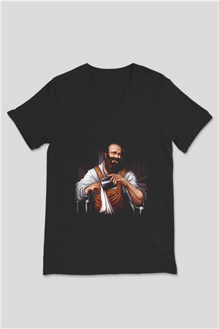 Barmen Siyah Unisex V Yaka Tişört T-Shirt