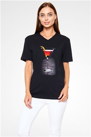 Barmen Siyah Unisex V Yaka Tişört T-Shirt