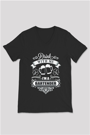 Barmen Siyah Unisex V Yaka Tişört T-Shirt