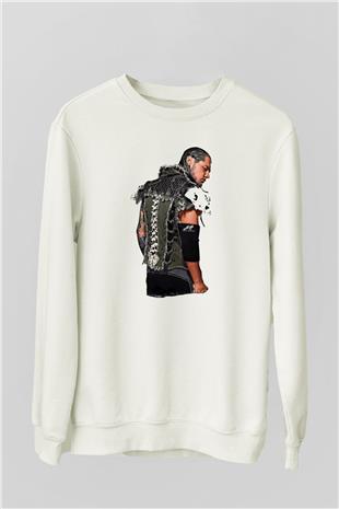 Baron Corbin Baskılı Beyaz Unisex Sweatshirt
