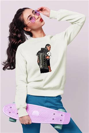 Baron Corbin Baskılı Beyaz Unisex Sweatshirt