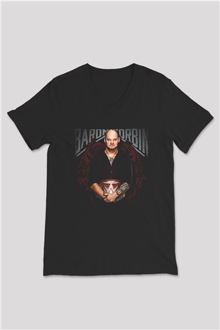 Baron Corbin Baskılı Unisex Siyah V Yaka Tişört - Tshirt