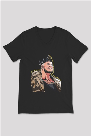 Baron Corbin Baskılı Unisex Siyah V Yaka Tişört - Tshirt