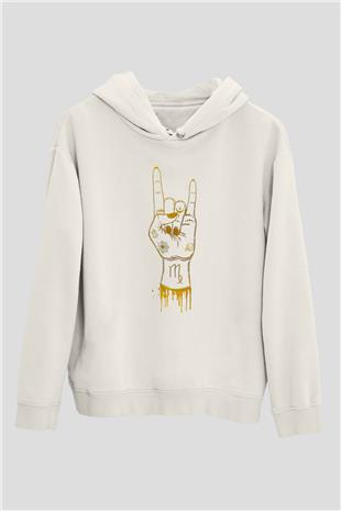 Başak Burcu Baskılı Beyaz Unisex Hoodie