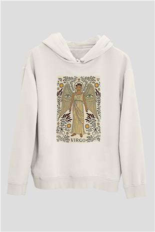 Başak Burcu Baskılı Beyaz Unisex Hoodie