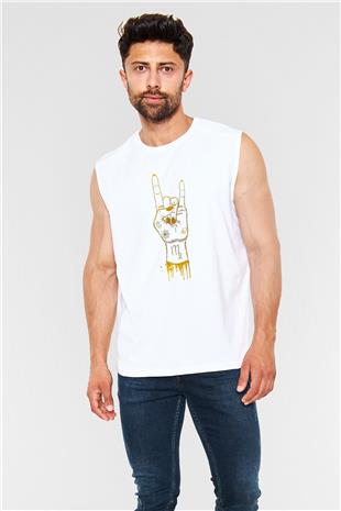 Başak Burcu Baskılı Beyaz Unisex Kolsuz Tişört - Tshirt