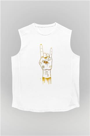 Başak Burcu Baskılı Beyaz Unisex Kolsuz Tişört - Tshirt