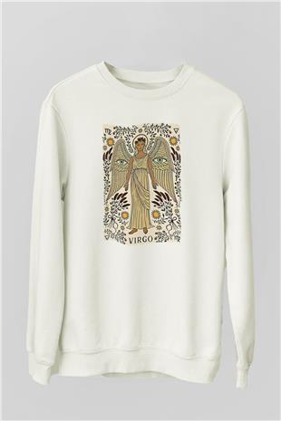Başak Burcu Baskılı Beyaz Unisex Sweatshirt