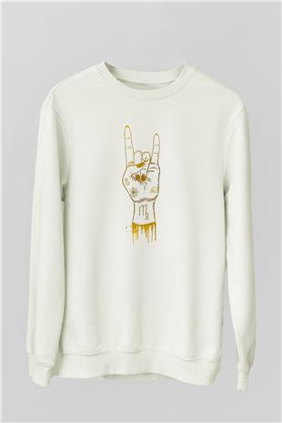Başak Burcu Baskılı Beyaz Unisex Sweatshirt