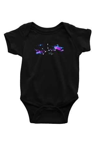 Başak Burcu Baskılı Unisex Siyah Bebek Body - Zıbın