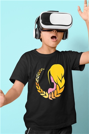 Başak Burcu Baskılı Unisex Siyah Çocuk Tişört - Tshirt