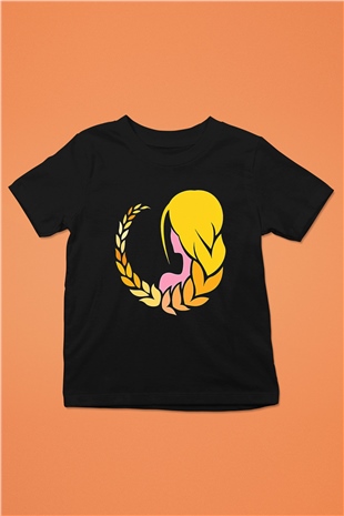 Başak Burcu Baskılı Unisex Siyah Çocuk Tişört - Tshirt