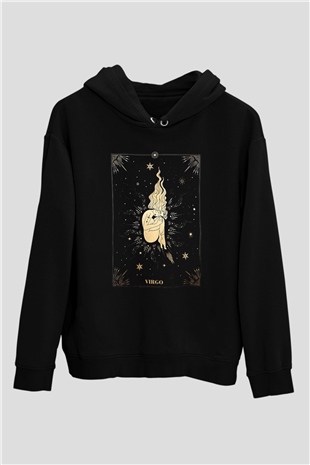 Başak Burcu Baskılı Unisex Siyah Hoodie