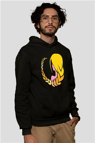 Başak Burcu Baskılı Unisex Siyah Hoodie