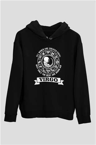 Başak Burcu Baskılı Unisex Siyah Hoodie