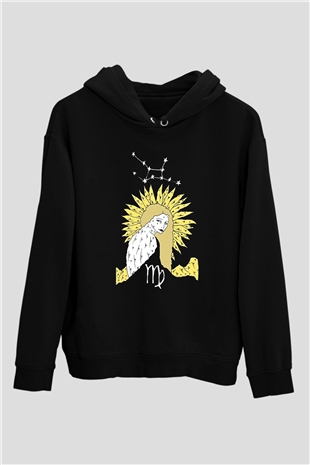 Başak Burcu Baskılı Unisex Siyah Hoodie