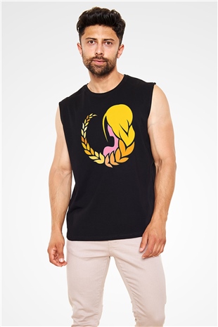 Başak Burcu Baskılı Unisex Siyah Kolsuz Tişört - Tshirt