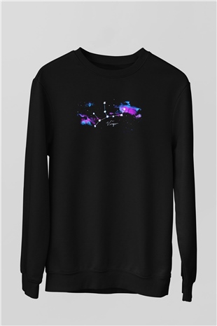 Başak Burcu Baskılı Unisex Siyah Sweatshirt