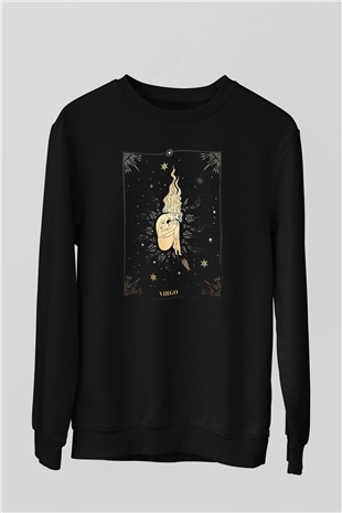 Başak Burcu Baskılı Unisex Siyah Sweatshirt