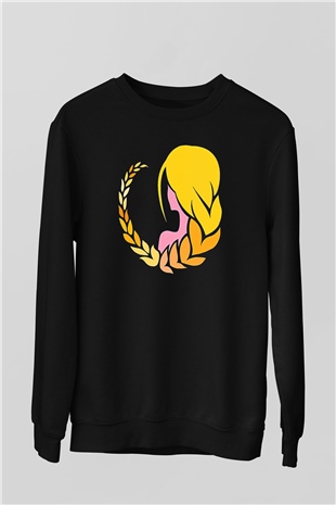 Başak Burcu Baskılı Unisex Siyah Sweatshirt