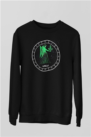 Başak Burcu Baskılı Unisex Siyah Sweatshirt
