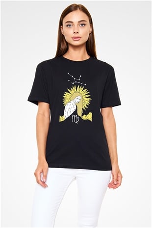 Başak Burcu Baskılı Unisex Siyah Tişört - Tshirt