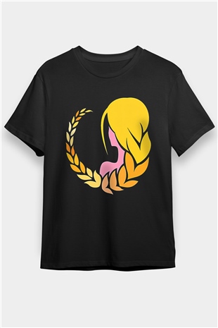Başak Burcu Baskılı Unisex Siyah Tişört - Tshirt