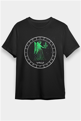 Başak Burcu Baskılı Unisex Siyah Tişört - Tshirt