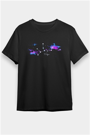 Başak Burcu Baskılı Unisex Siyah Tişört - Tshirt