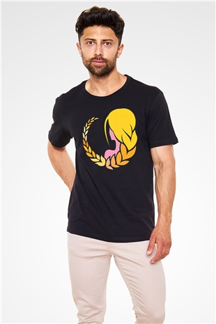 Başak Burcu Baskılı Unisex Siyah Tişört - Tshirt