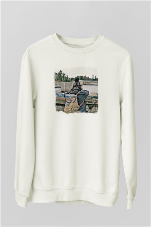 Basement Baskılı Unisex Beyaz Sweatshirt