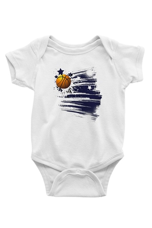 Basketbol Baskılı Beyaz Unisex Bebek Body - Zıbın