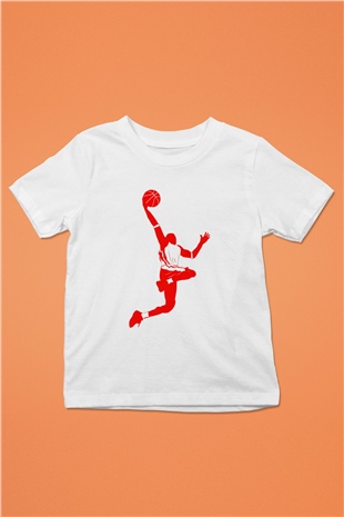 Basketbol Baskılı Beyaz Unisex Çocuk Tişört