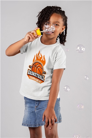 Basketbol Baskılı Beyaz Unisex Çocuk Tişört