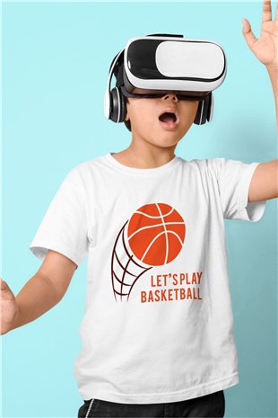 Basketbol Baskılı Beyaz Unisex Çocuk Tişört