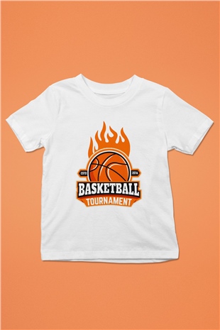 Basketbol Baskılı Beyaz Unisex Çocuk Tişört