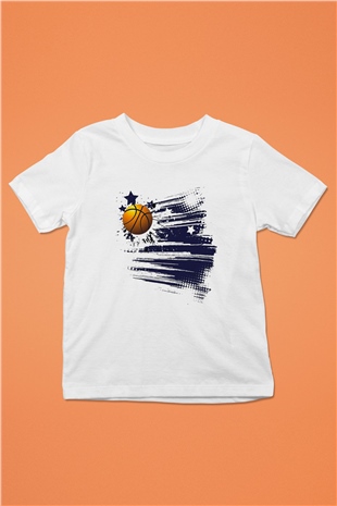 Basketbol Baskılı Beyaz Unisex Çocuk Tişört