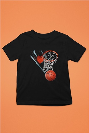 Basketbol Baskılı Siyah Unisex Çocuk Tişört