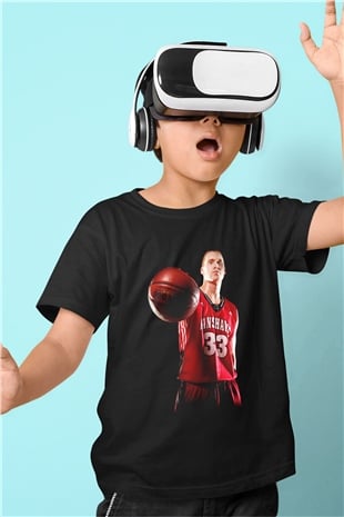 Basketbol Baskılı Siyah Unisex Çocuk Tişört