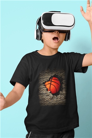 Basketbol Baskılı Siyah Unisex Çocuk Tişört