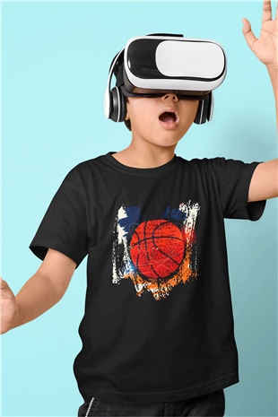 Basketbol Baskılı Siyah Unisex Çocuk Tişört