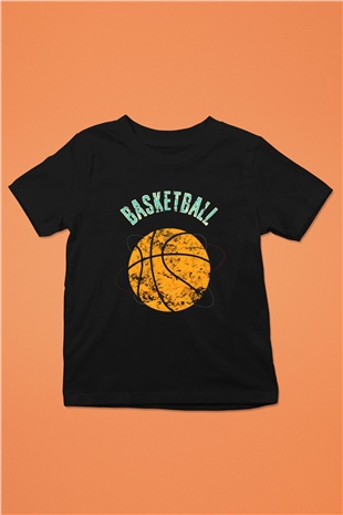 Basketbol Baskılı Siyah Unisex Çocuk Tişört