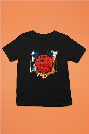 Basketbol Baskılı Siyah Unisex Çocuk Tişört