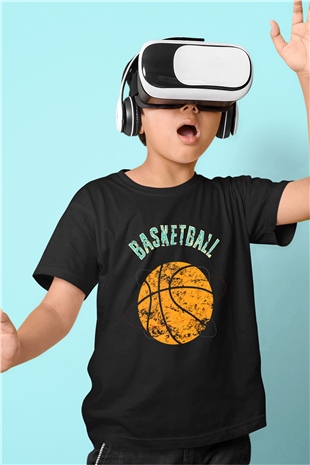 Basketbol Baskılı Siyah Unisex Çocuk Tişört