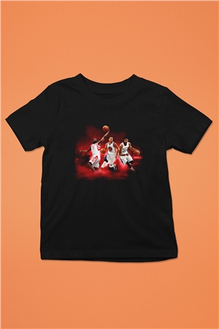 Basketbol Baskılı Siyah Unisex Çocuk Tişört