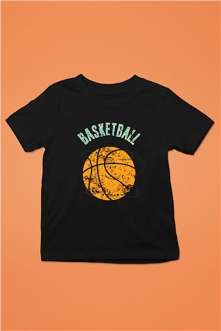 Basketbol Baskılı Siyah Unisex Çocuk Tişört