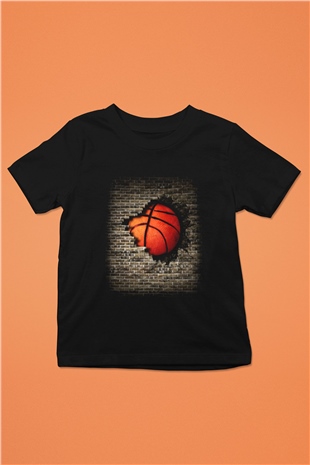 Basketbol Baskılı Siyah Unisex Çocuk Tişört